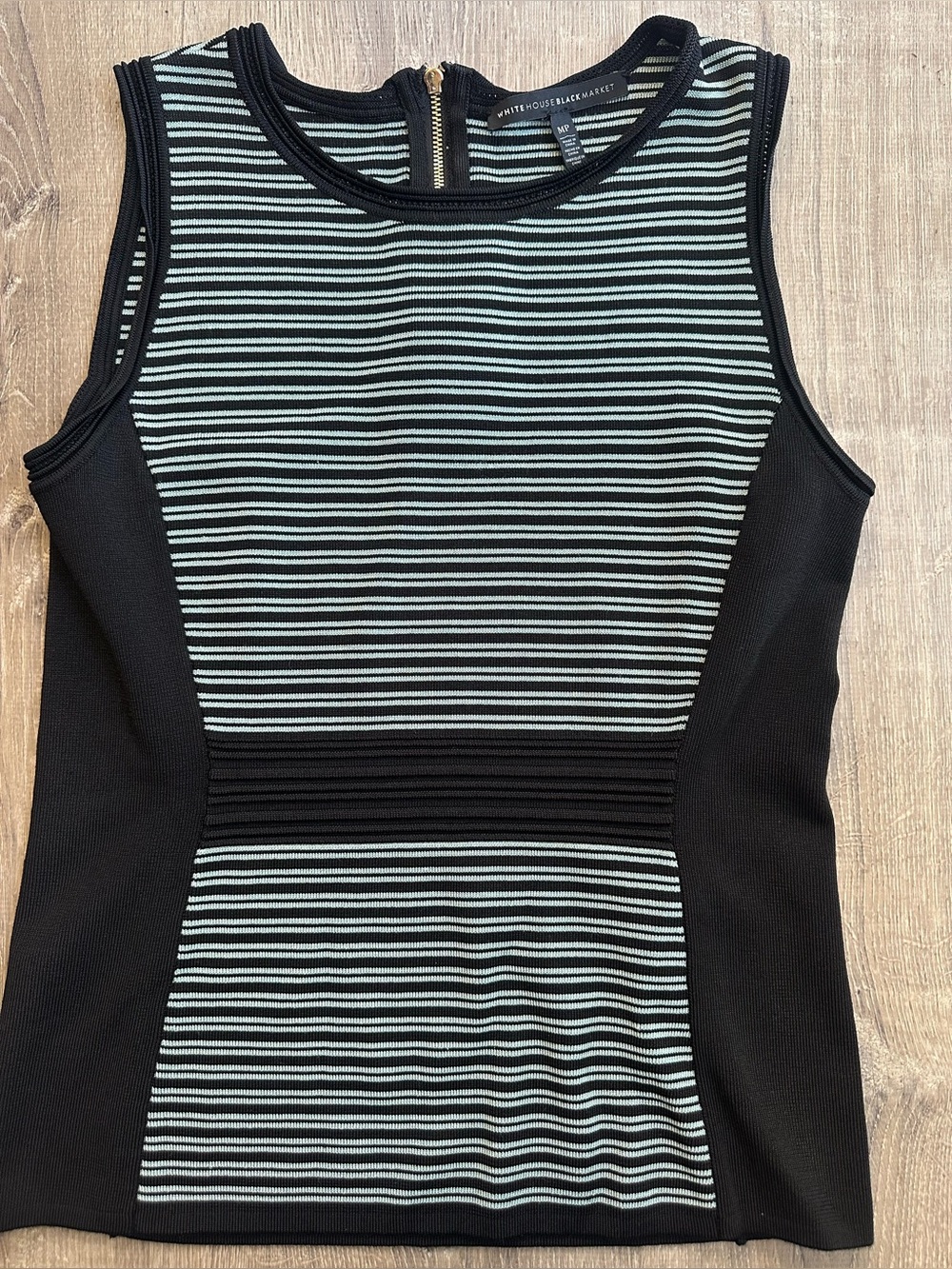 White House Black Market Black & White Striped Tank with Side Panels